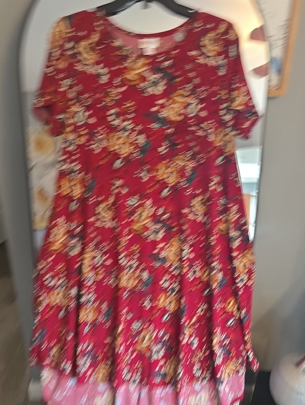 LuLaRoe Red Floral Midi Dress with Yellow & Cream Accents